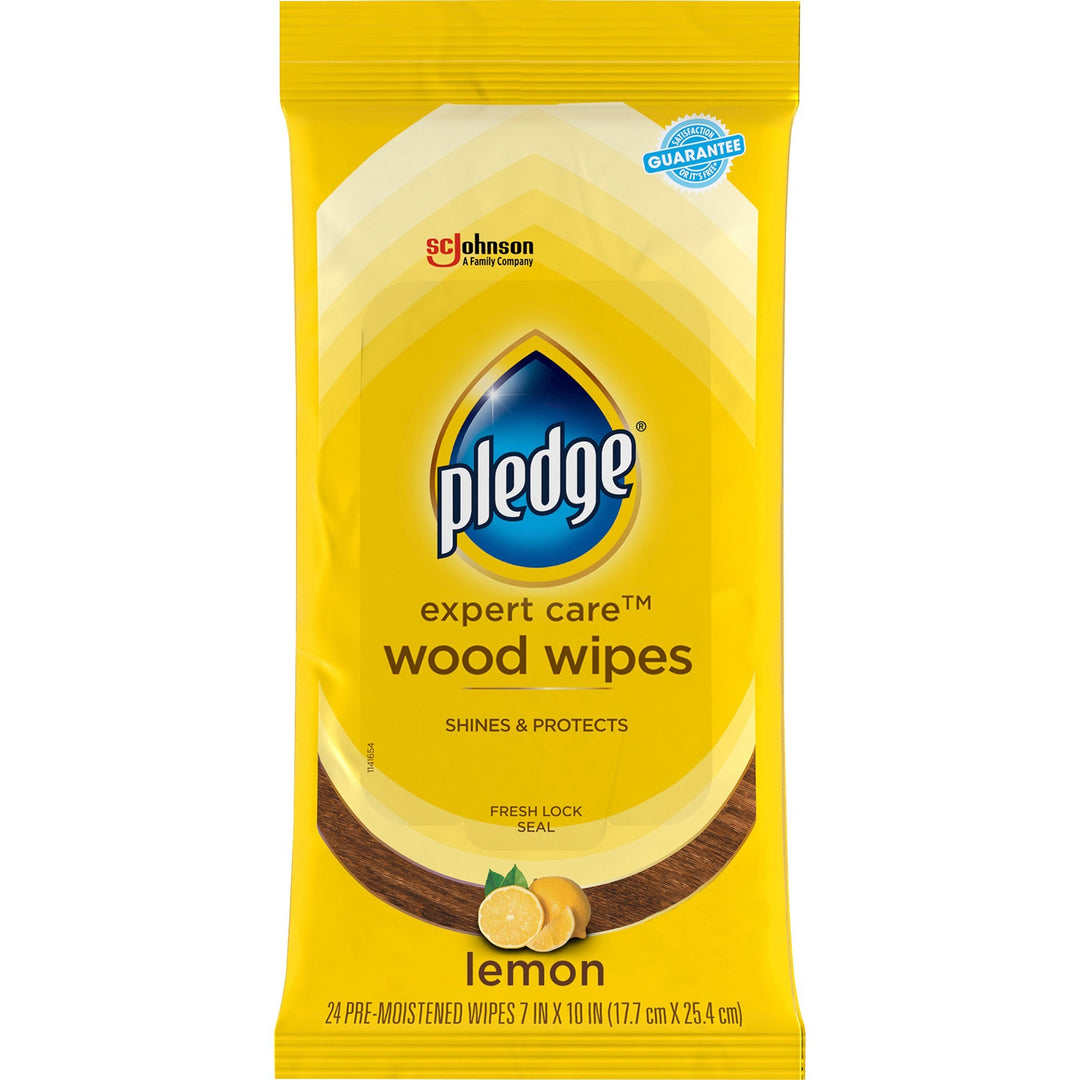 Image of Pledge Expert Care 336297 Lemon Enhancing Polish Wipes, Lemon Scent, 10" L x 7" Width, Pre-moistened, Wax-free, Yellow, 24 / Pack