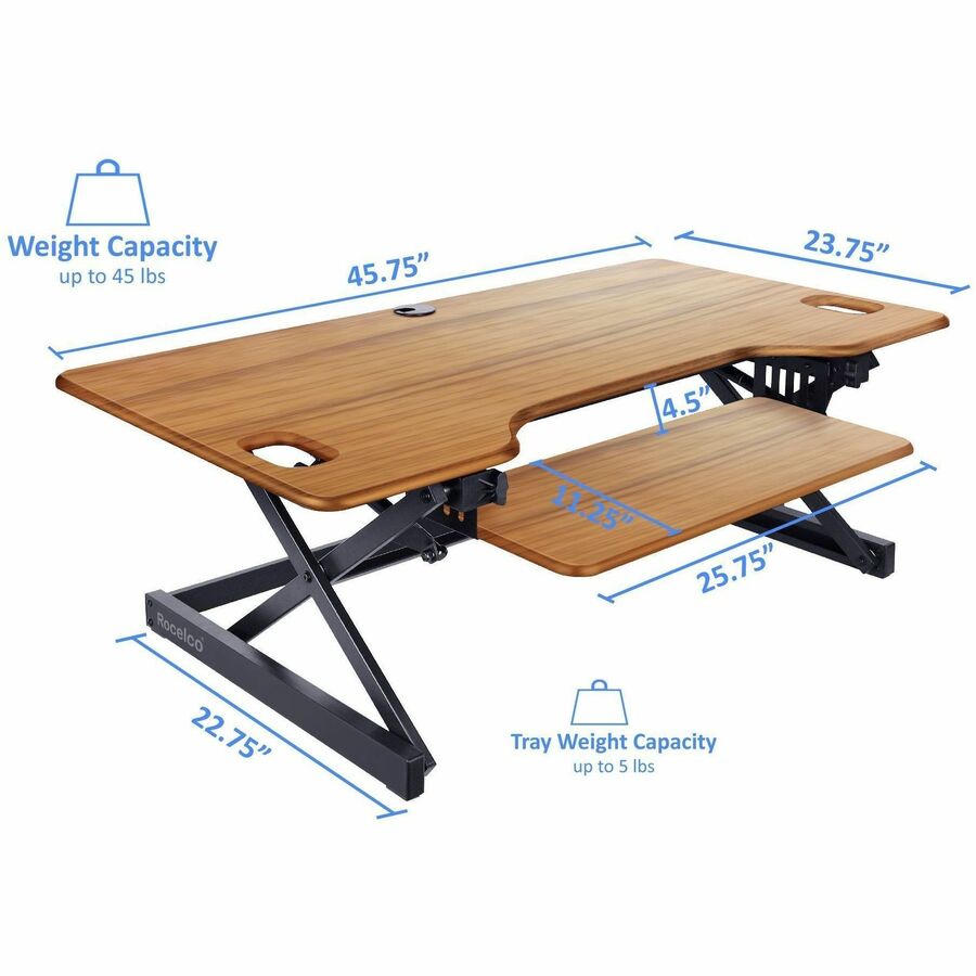 Image of Rocelco Desk Riser,w/Tray,Deluxe,45-7/10"x23-3/5"x20",TK/BK