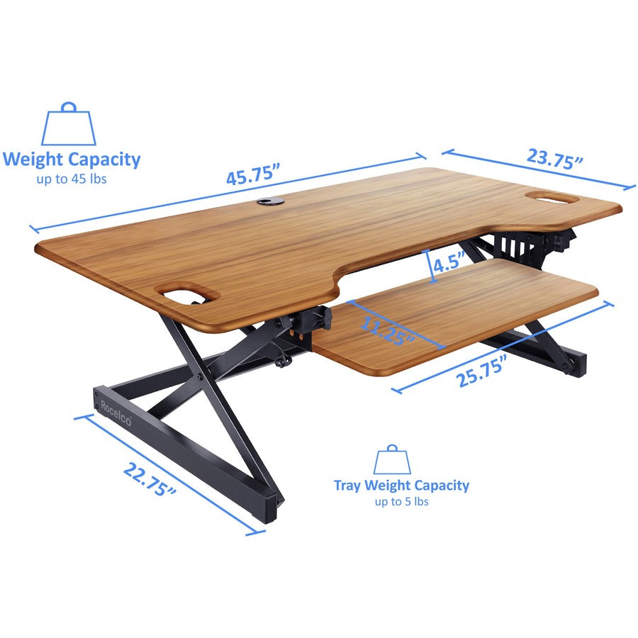 Image of Rocelco Desk Riser,w/Tray,Deluxe,45-7/10"x23-3/5"x20",TK/BK