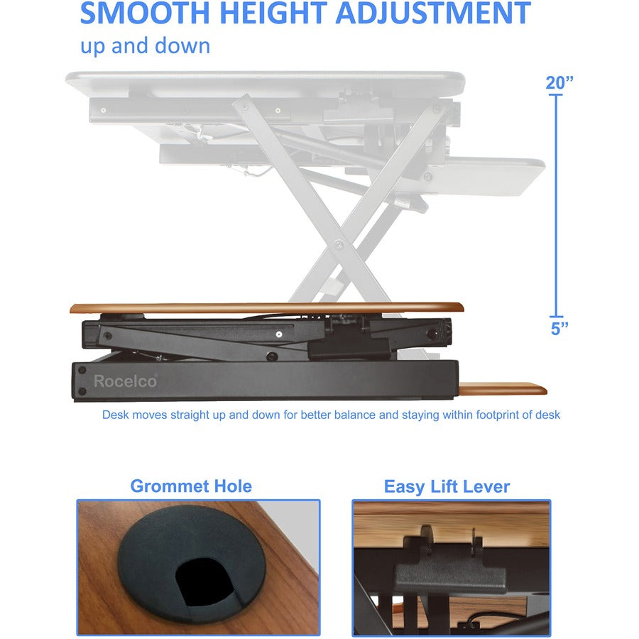 Image of Rocelco Desk Riser,w/Tray,Deluxe,45-7/10"x23-3/5"x20",TK/BK
