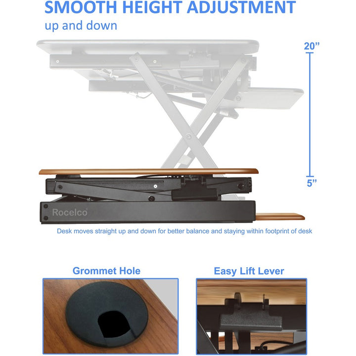 Image of Rocelco Desk Riser,w/Tray,Deluxe,45-7/10"x23-3/5"x20",TK/BK
