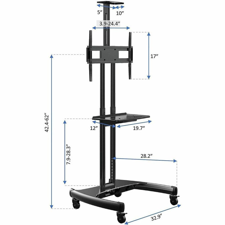 Image of Rocelco TV Cart,2 Shelves,Steel Frame,For 32" to 70" TVs,70"H,BK