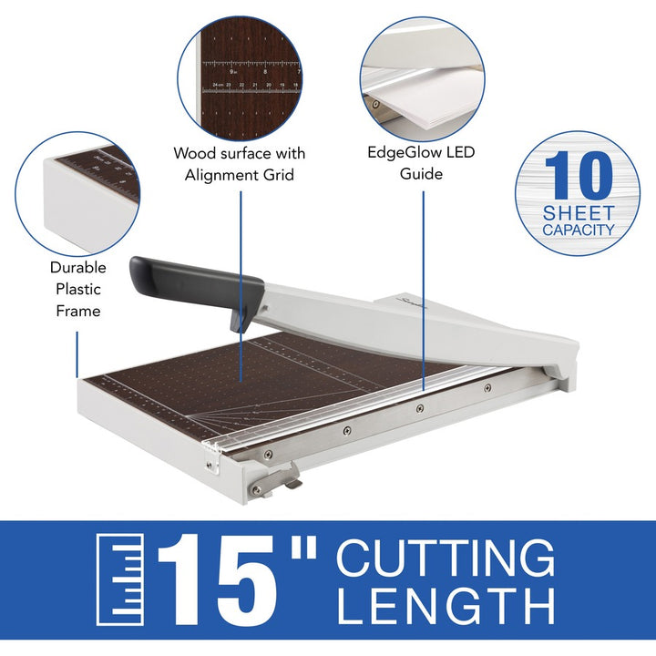 Image of Swingline® Paper Cutter, w/LED, Wood, 10 Sht Cap, 15"L, GY