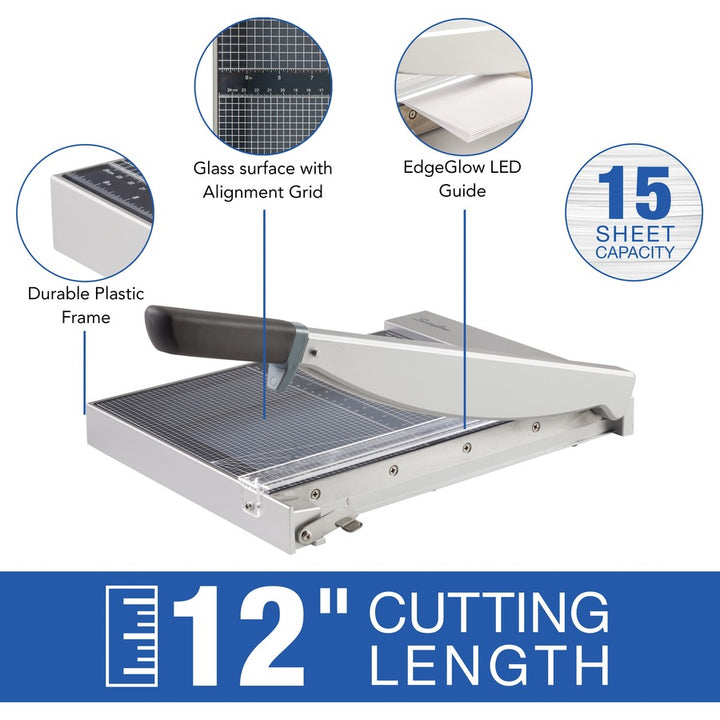 Image of Swingline® Paper Cutter, w/LED, Glass, 15 Sht Cap, 12"L,GY