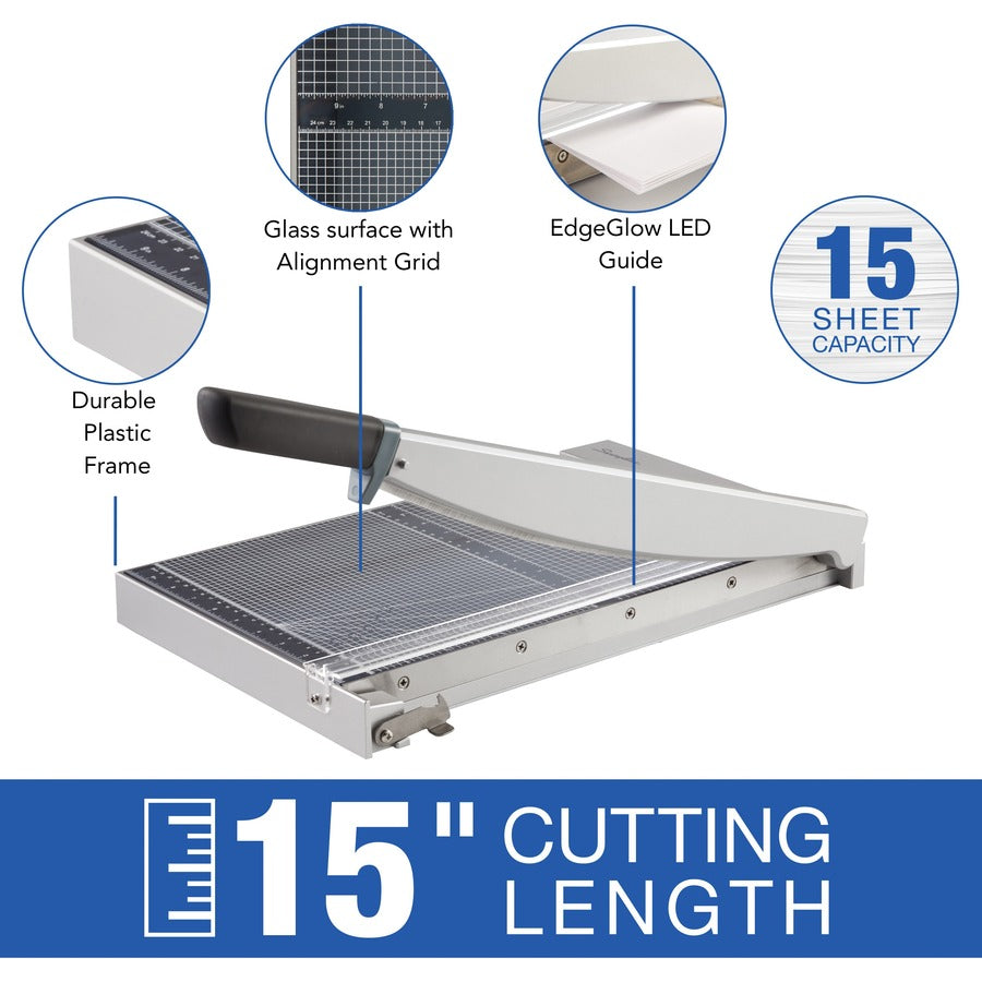 Image of Swingline® Paper Cutter, w/LED, Glass, 15 Sht Cap, 15"L,GY