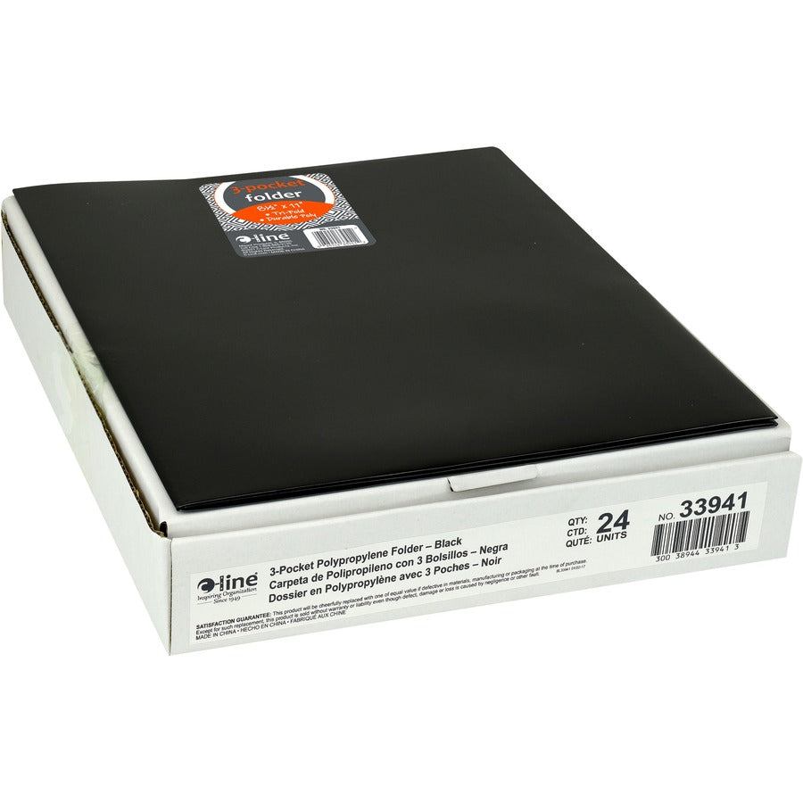 Image of C-Line® Portfolio,3-Pocket,w/Card Holder,Poly,Letter,24/BX,Black
