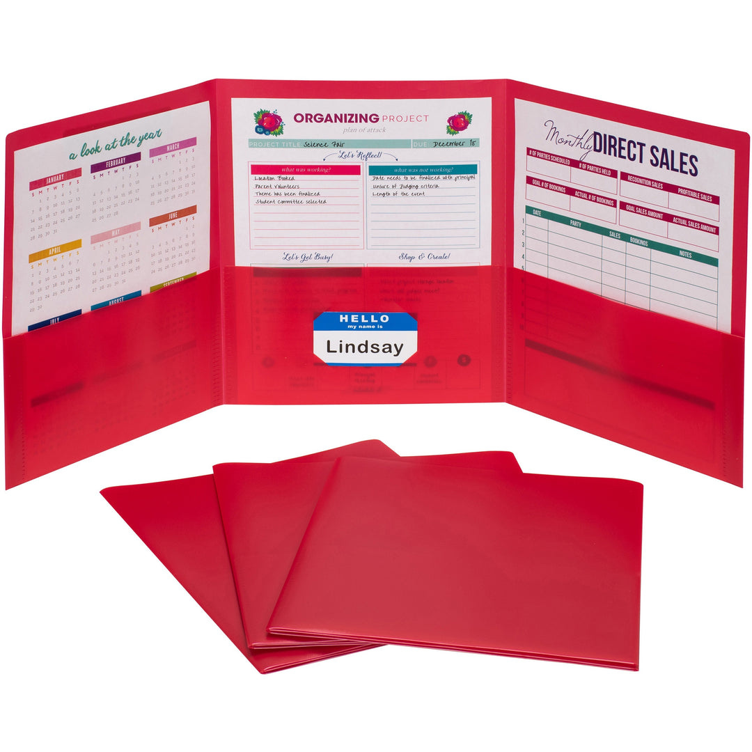 Image of C-Line® Portfolio,3-Pocket,w/Card Holder,Poly,Letter,24/BX,Red