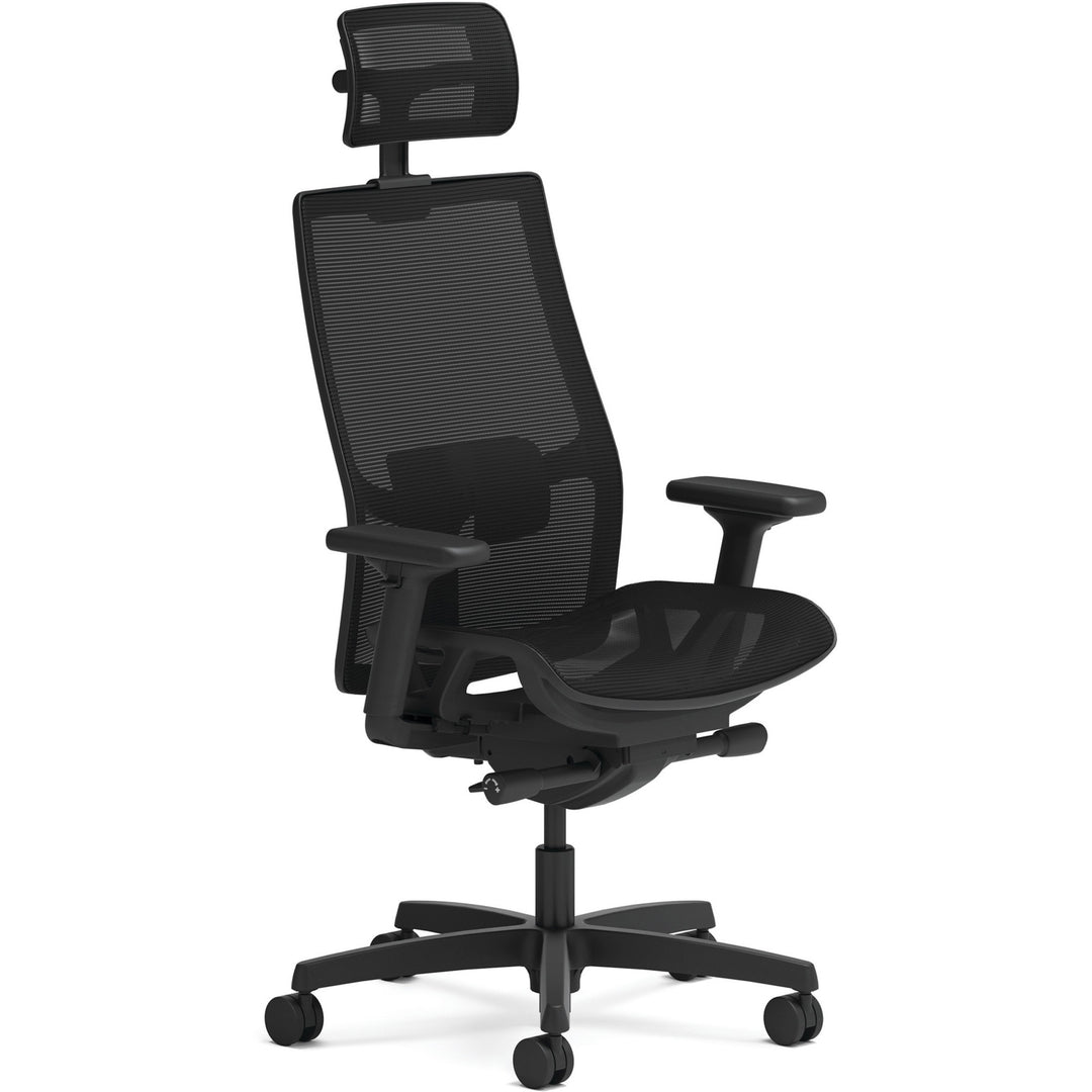 Image of HON® Ignition 2.0 4-Way Stretch Mesh Back/Seat Task Chair with Headrest, Supports Up to 300 lbs, 17" to 21" Seat, Black Seat/Base