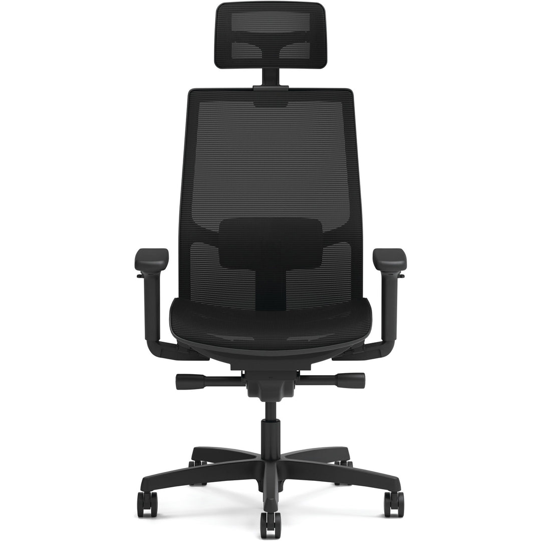 Image of HON® Ignition 2.0 4-Way Stretch Mesh Back/Seat Task Chair with Headrest, Supports Up to 300 lbs, 17" to 21" Seat, Black Seat/Base