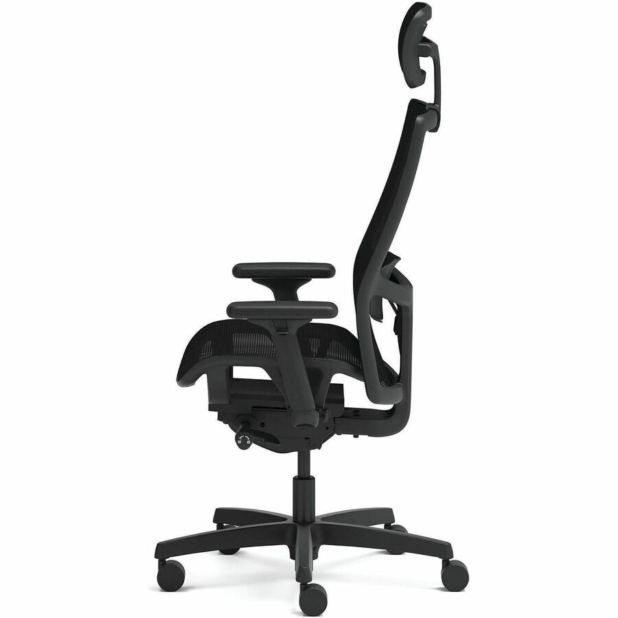 Image of HON® Ignition 2.0 4-Way Stretch Mesh Back/Seat Task Chair with Headrest, Supports Up to 300 lbs, 17" to 21" Seat, Black Seat/Base