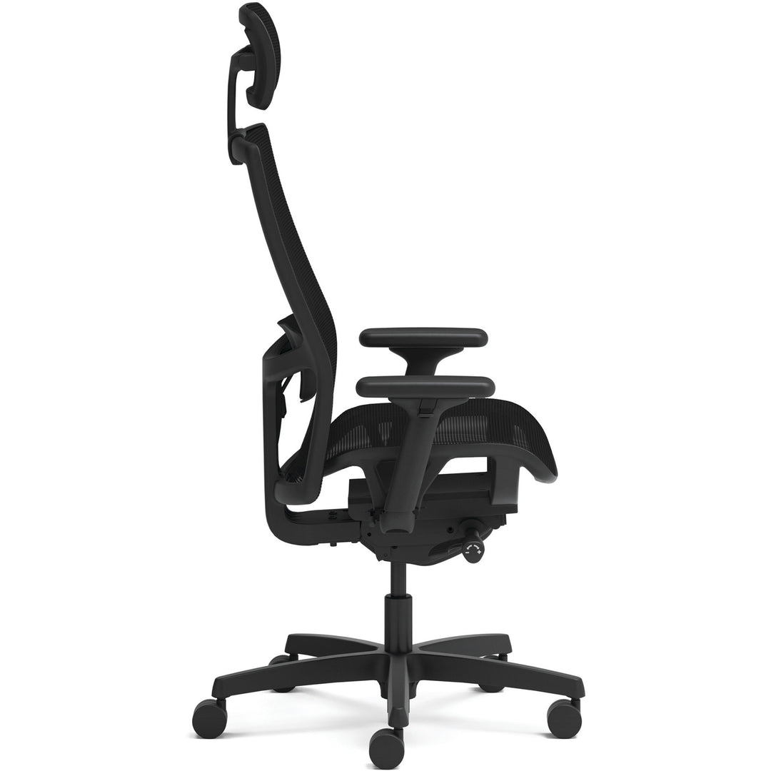 Image of HON® Ignition 2.0 4-Way Stretch Mesh Back/Seat Task Chair with Headrest, Supports Up to 300 lbs, 17" to 21" Seat, Black Seat/Base