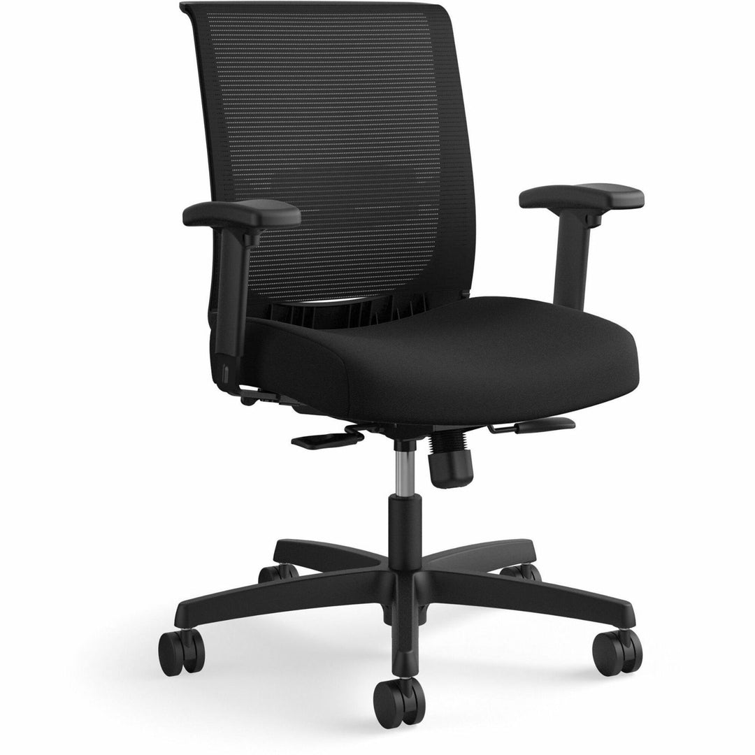 Image of HON® Convergence Mid-Back Task Chair, Swivel-Tilt, Supports 275 lb, 16.5" to 21" Seat Height, Black Seat, Black Back, BlackFrame
