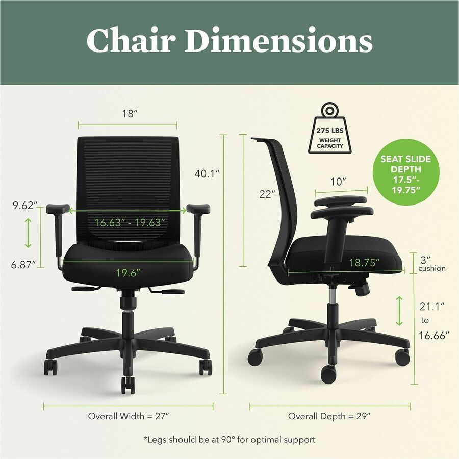 Image of HON® Convergence Mid-Back Task Chair, Swivel-Tilt, Supports 275 lb, 16.5" to 21" Seat Height, Black Seat, Black Back, BlackFrame