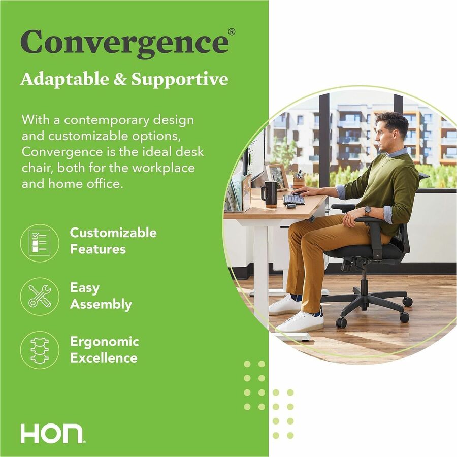 Image of HON® Convergence Mid-Back Task Chair, Swivel-Tilt, Supports 275 lb, 16.5" to 21" Seat Height, Black Seat, Black Back, BlackFrame