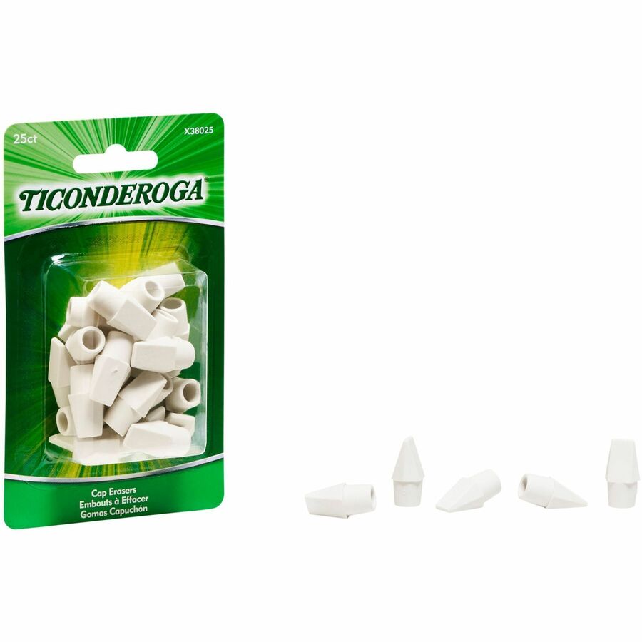 Image of Dixon® Eraser, Vinyl, Pencil Cap Shaped, Latex-free, 25/PK, White