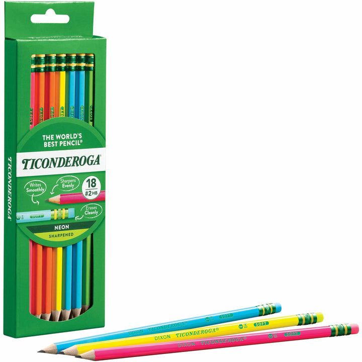 Image of Ticonderoga X13018 Neon Pre-Sharpened No. 2 Pencils, Black, Assorted Neon Lead, #2, Broad Point, Neon Barrel, 18 / Box