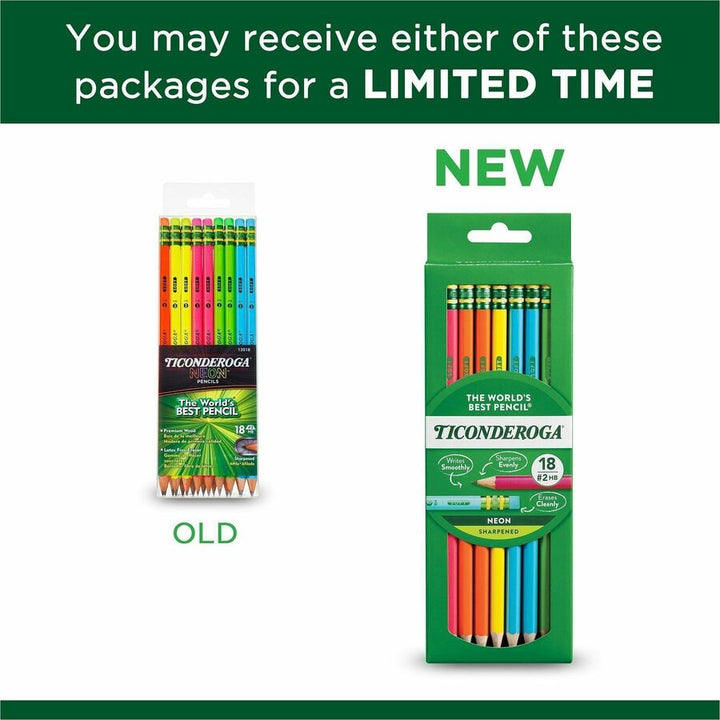 Image of Ticonderoga X13018 Neon Pre-Sharpened No. 2 Pencils, Black, Assorted Neon Lead, #2, Broad Point, Neon Barrel, 18 / Box
