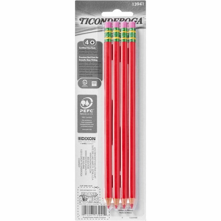 Image of Ticonderoga X13941 Erasable Pre-Sharpened Checking Pencils, Red Lead, Red Barrel, 4 / Pack