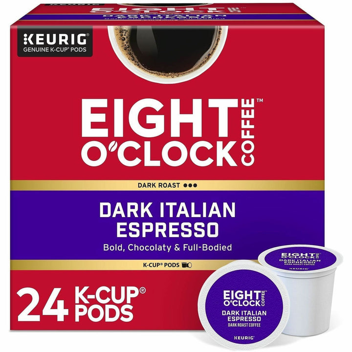 Image of Eight O'Clock® 0631 Dark Italian Espresso Coffee, Compatible with Keurig Brewer, Dark, K-Cup, Italian Roast, Arabica, 24 / Box