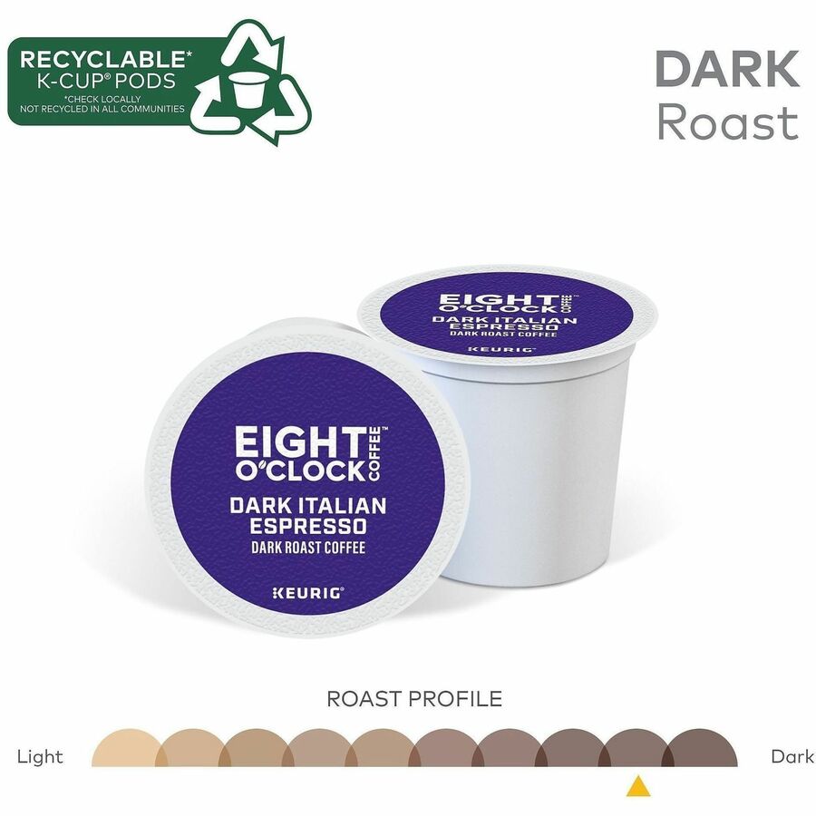 Image of Eight O'Clock® 0631 Dark Italian Espresso Coffee, Compatible with Keurig Brewer, Dark, K-Cup, Italian Roast, Arabica, 24 / Box