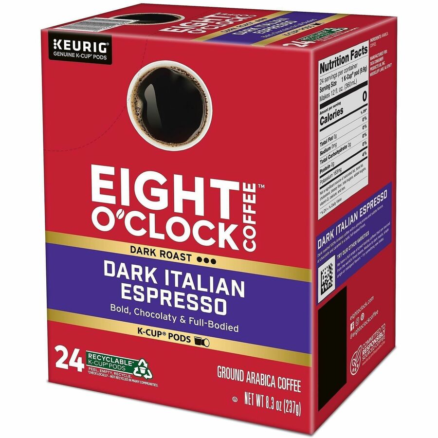 Image of Eight O'Clock® 0631 Dark Italian Espresso Coffee, Compatible with Keurig Brewer, Dark, K-Cup, Italian Roast, Arabica, 24 / Box