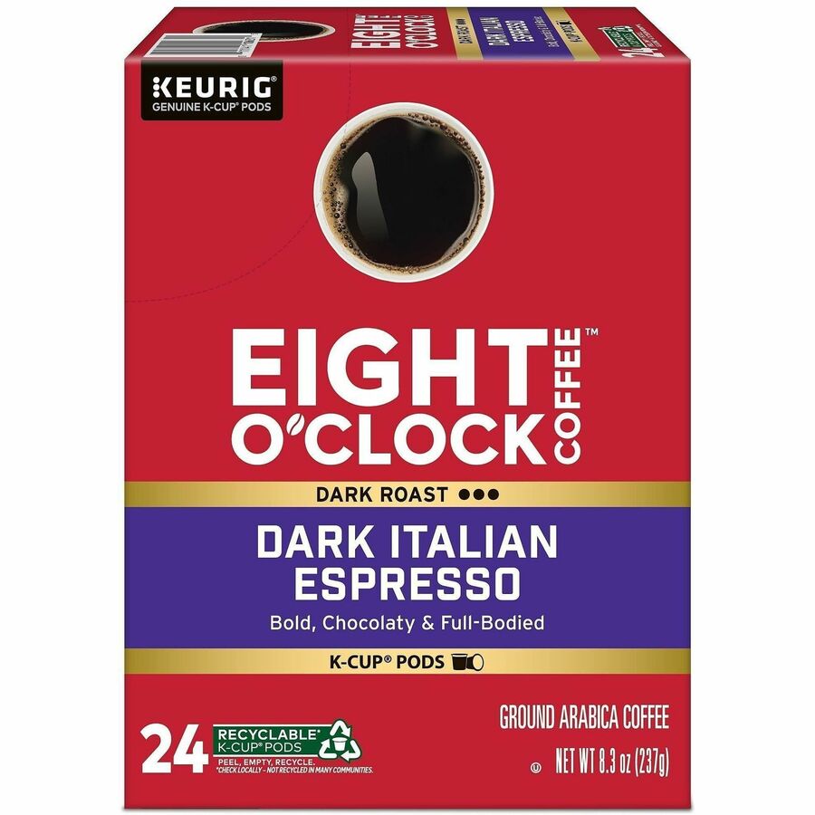 Image of Eight O'Clock® 0631 Dark Italian Espresso Coffee, Compatible with Keurig Brewer, Dark, K-Cup, Italian Roast, Arabica, 24 / Box