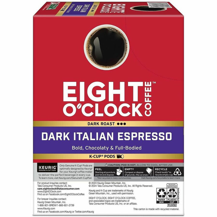 Image of Eight O'Clock® 0631 Dark Italian Espresso Coffee, Compatible with Keurig Brewer, Dark, K-Cup, Italian Roast, Arabica, 24 / Box