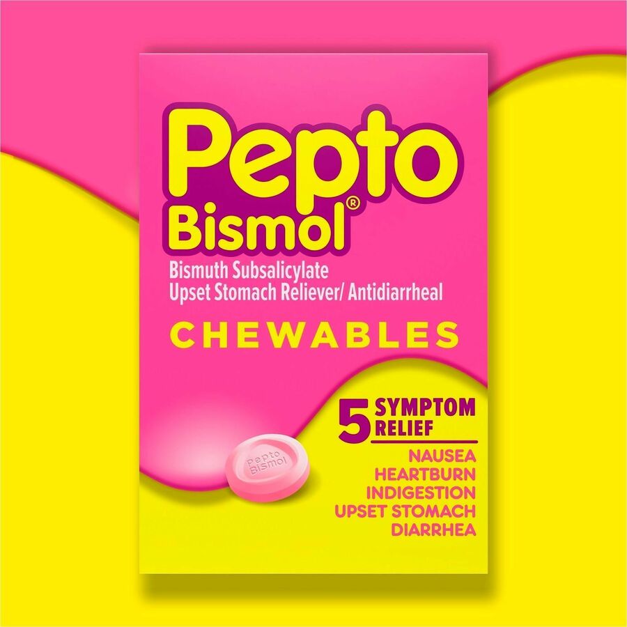 Image of Pepto Bismol 03977 Chewable Tablets Original, For Upset Stomach, Indigestion, Nausea, Heartburn, Diarrhea, Cherry, 30 / Box