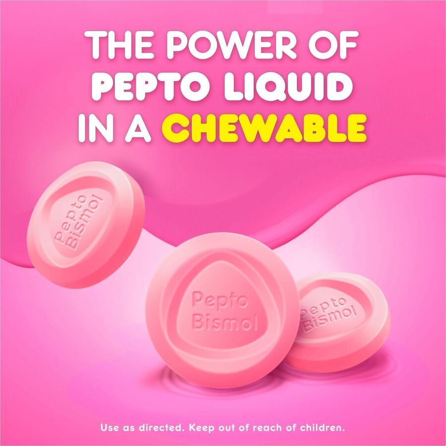 Image of Pepto Bismol 03977 Chewable Tablets Original, For Upset Stomach, Indigestion, Nausea, Heartburn, Diarrhea, Cherry, 30 / Box