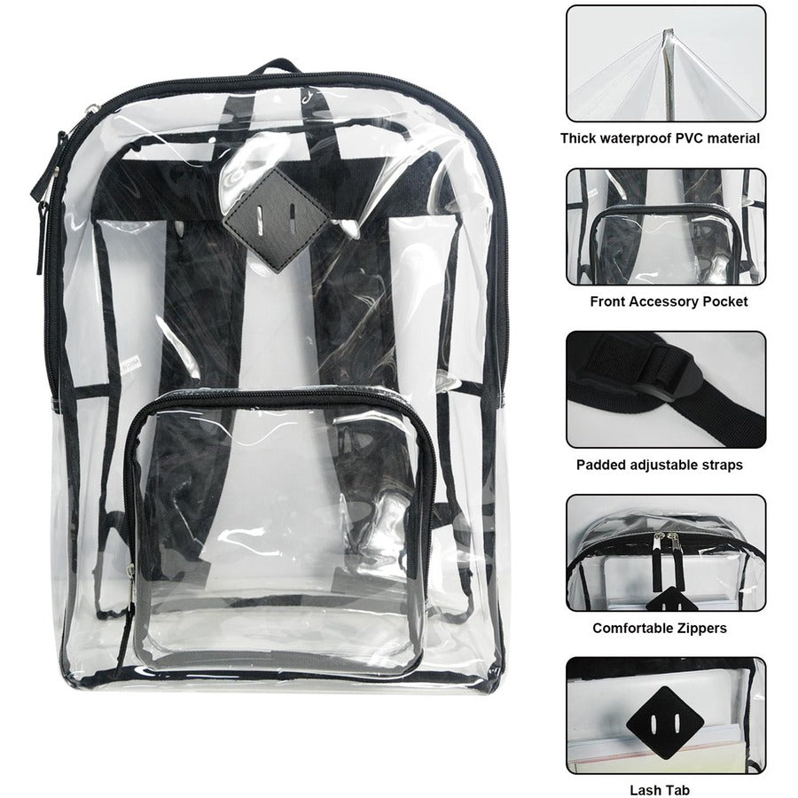 Image of Sparco Backpack,Multipurpose,PVC,2 Compartments,12"x5"x17",Clear