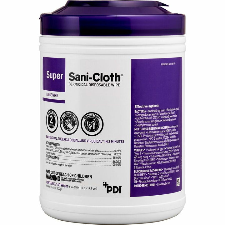 Image of PDI HC Wipes, Germicidal, Large, 6"x6-3/4", 160/Can, 12Can/CT, WE
