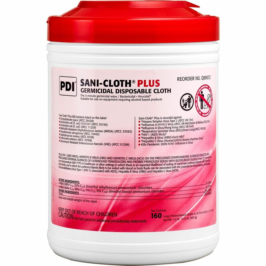 Image of PDI HC Cleaning Wipes,Germicidal,6"x6-3/4",160/Can,12Can/CT,WE
