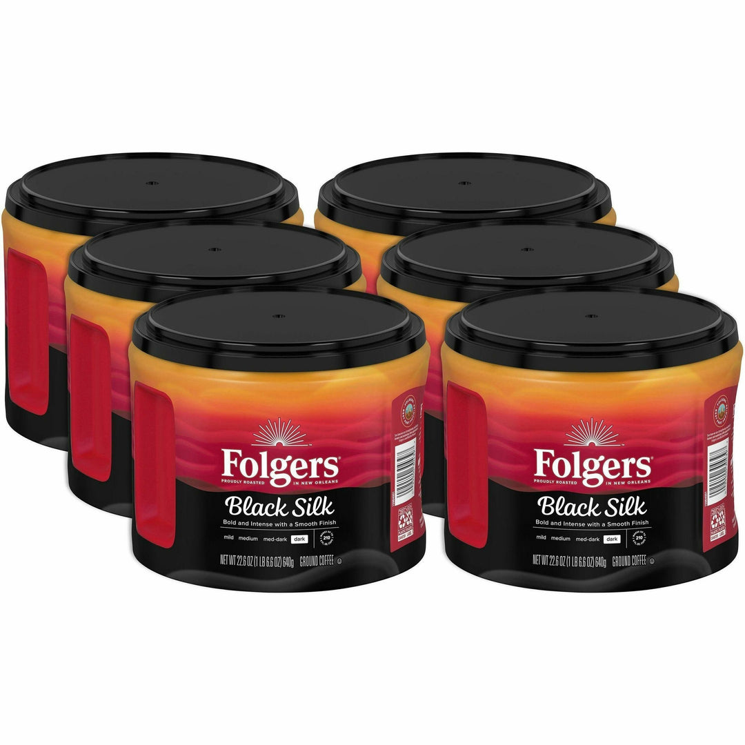 Image of Folgers® Coffee, Black Silk, Ground, Dark Roast, 22.6oz, 6/CT