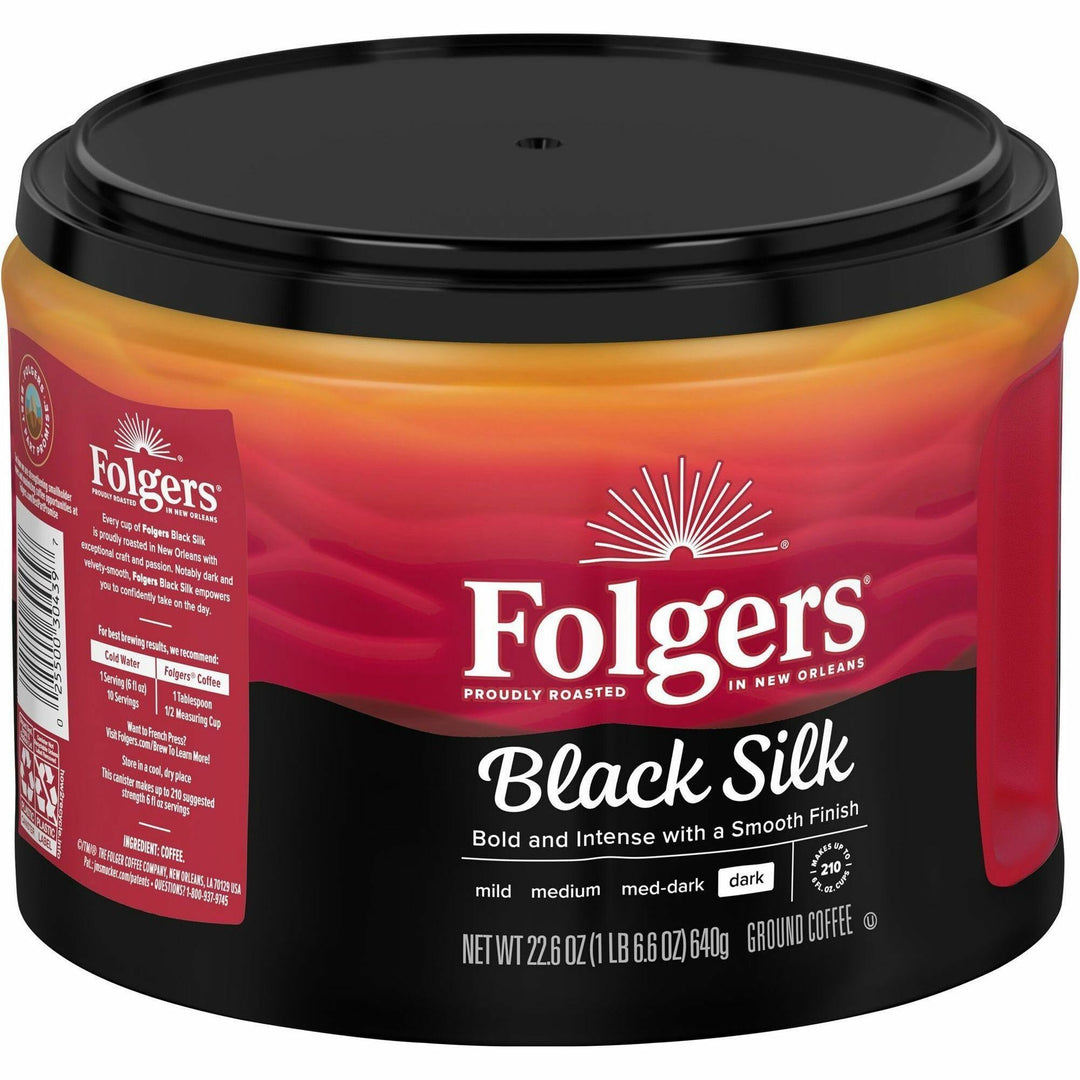 Image of Folgers® Coffee, Black Silk, Ground, Dark Roast, 22.6oz, 6/CT
