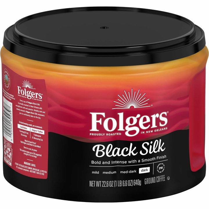 Image of Folgers® Coffee, Black Silk, Ground, Dark Roast, 22.6oz, 6/CT