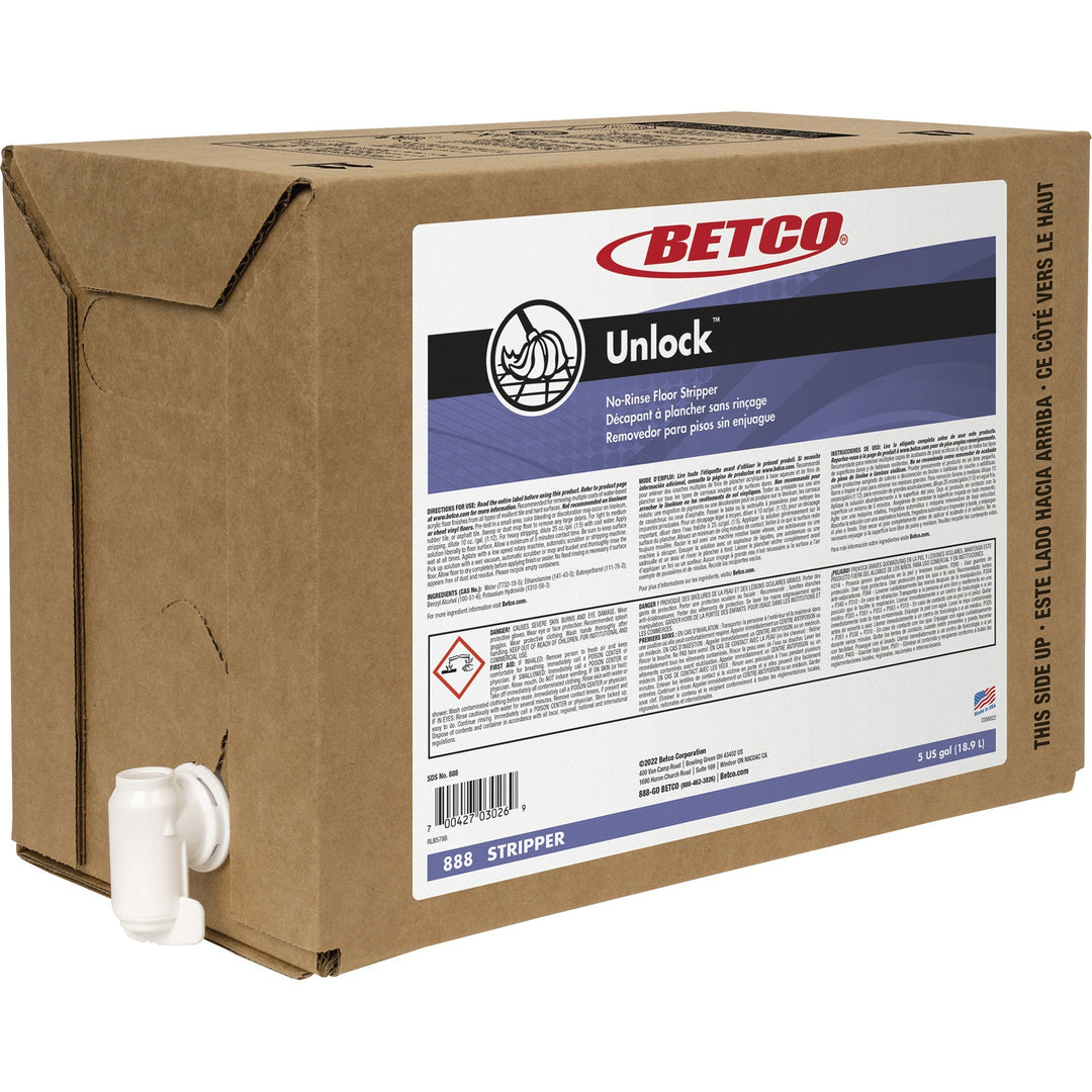 Image of Betco 888B500 Unlock No-Rinse Floor Stripper, 640 fl oz (20 quart), Fast Acting, Low Foaming, Clear, 1 Each