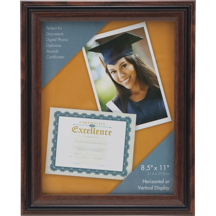 Image of Advantus VS4501B811 Certificate Frame, 8.50" x 11" Frame Size, Desktop, Vertical, Horizontal, Dust Resistant, Debris Resistant, Rosewood, 1 Each