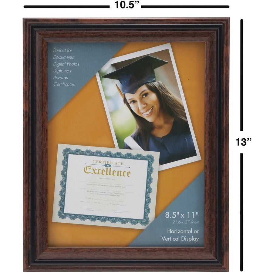 Image of Advantus VS4501B811 Certificate Frame, 8.50" x 11" Frame Size, Desktop, Vertical, Horizontal, Dust Resistant, Debris Resistant, Rosewood, 1 Each