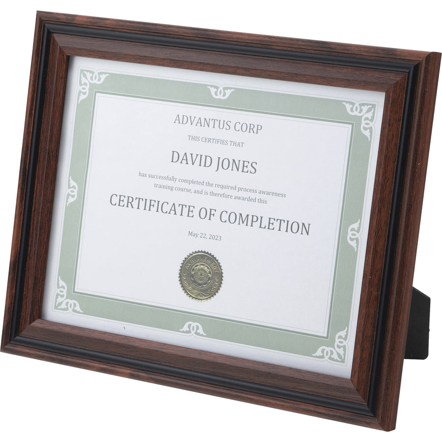 Image of Advantus VS4501B811 Certificate Frame, 8.50" x 11" Frame Size, Desktop, Vertical, Horizontal, Dust Resistant, Debris Resistant, Rosewood, 1 Each
