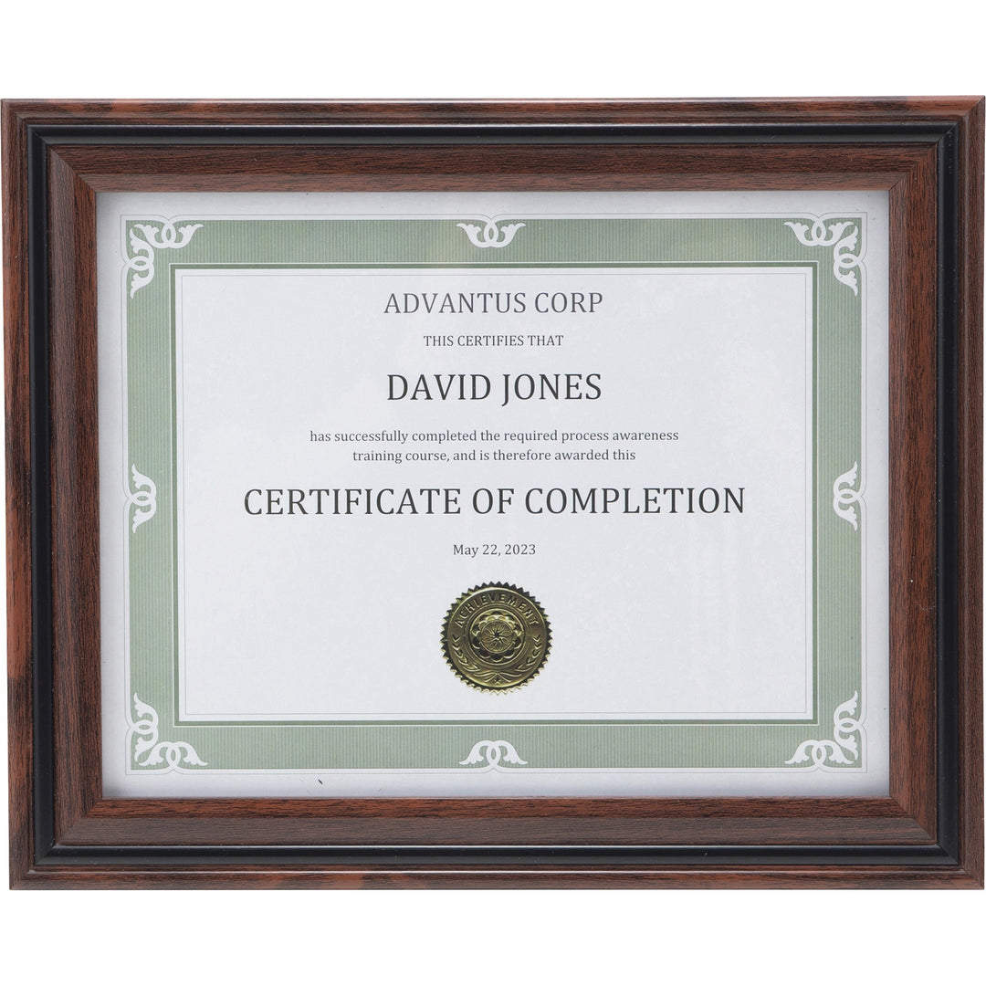 Image of Advantus VS4501B811 Certificate Frame, 8.50" x 11" Frame Size, Desktop, Vertical, Horizontal, Dust Resistant, Debris Resistant, Rosewood, 1 Each