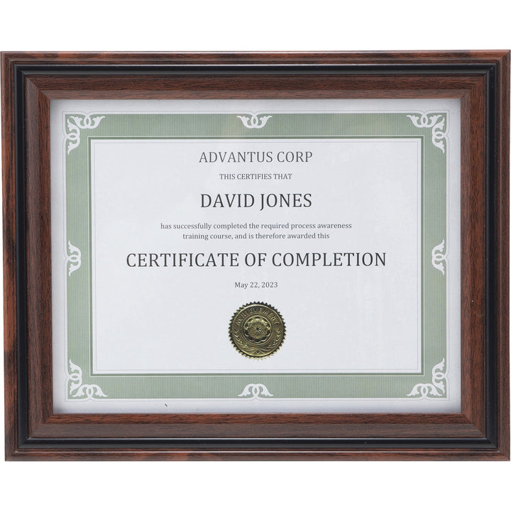 Image of Advantus VS4501B811 Certificate Frame, 8.50" x 11" Frame Size, Desktop, Vertical, Horizontal, Dust Resistant, Debris Resistant, Rosewood, 1 Each