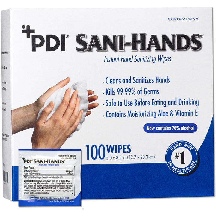 Image of PDI HC Hand Wipes, Antimicrobial, w/Alcohol, 5"x8", 100/BX, WE
