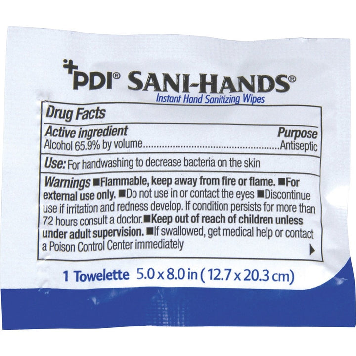 Image of PDI HC Hand Wipes, Antimicrobial, w/Alcohol, 5"x8", 100/BX, WE