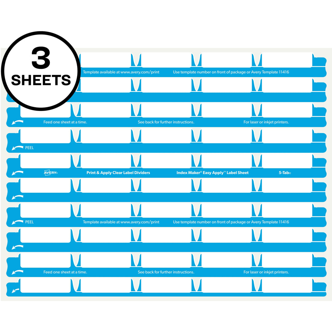 Image of Avery® Labels,f/Dividers,Print/Apply,5-Tab,5/Set,30 Sets/PK,Clear