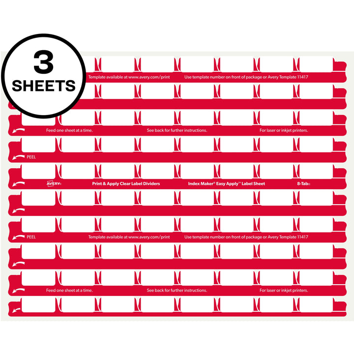Image of Avery® Labels,f/Dividers,Print/Apply,8-Tab,8/Set,30 Sets/PK,Clear