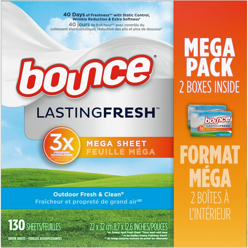 Image of Proctor & Gamble Bounce Dryer Sheets, 65/BX, 2/Pack, Outdoor Fresh