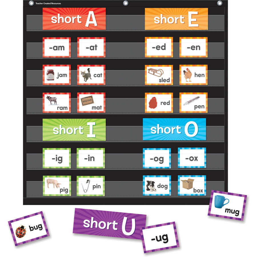Image of Teacher Created Resources Chart Cards,Short Vowels,205 Pieces,3-1/4"x4-1/2",Multi