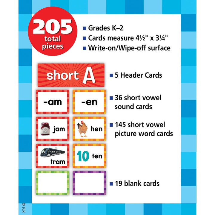 Image of Teacher Created Resources Chart Cards,Short Vowels,205 Pieces,3-1/4"x4-1/2",Multi