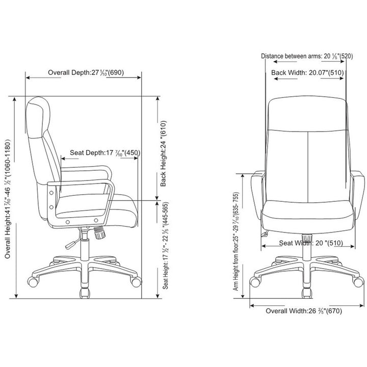 Image of Lorell High-Back Chair,Leather,26-2/5"x27-1/5"x41-1/3"-46-1/2",BK