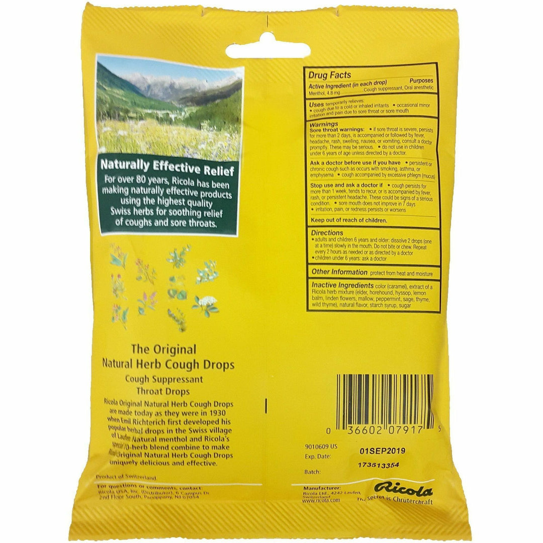 Image of Ricola 3000219 Original Herb Cough Drops, For Cough, Sore Throat, Sore, 21 / Bag